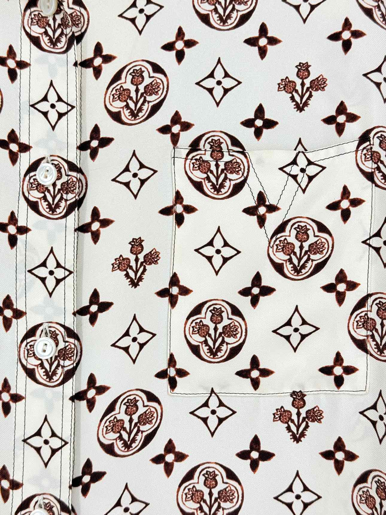 LOUIS VUITTON White w/ Brown Monogram Size US 4 Shirt