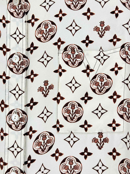 LOUIS VUITTON White w/ Brown Monogram Size US 4 Shirt