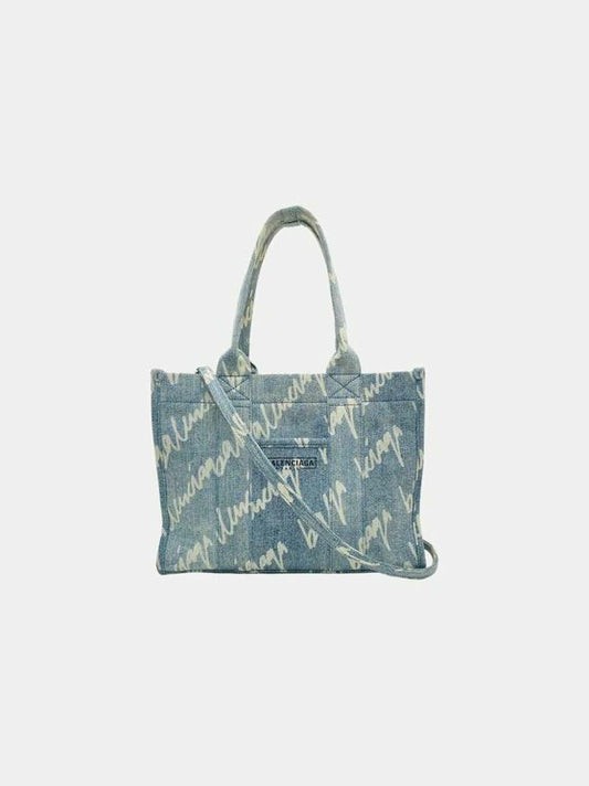 BALENCIAGA Scribble Blue & White Logo Tote Bag