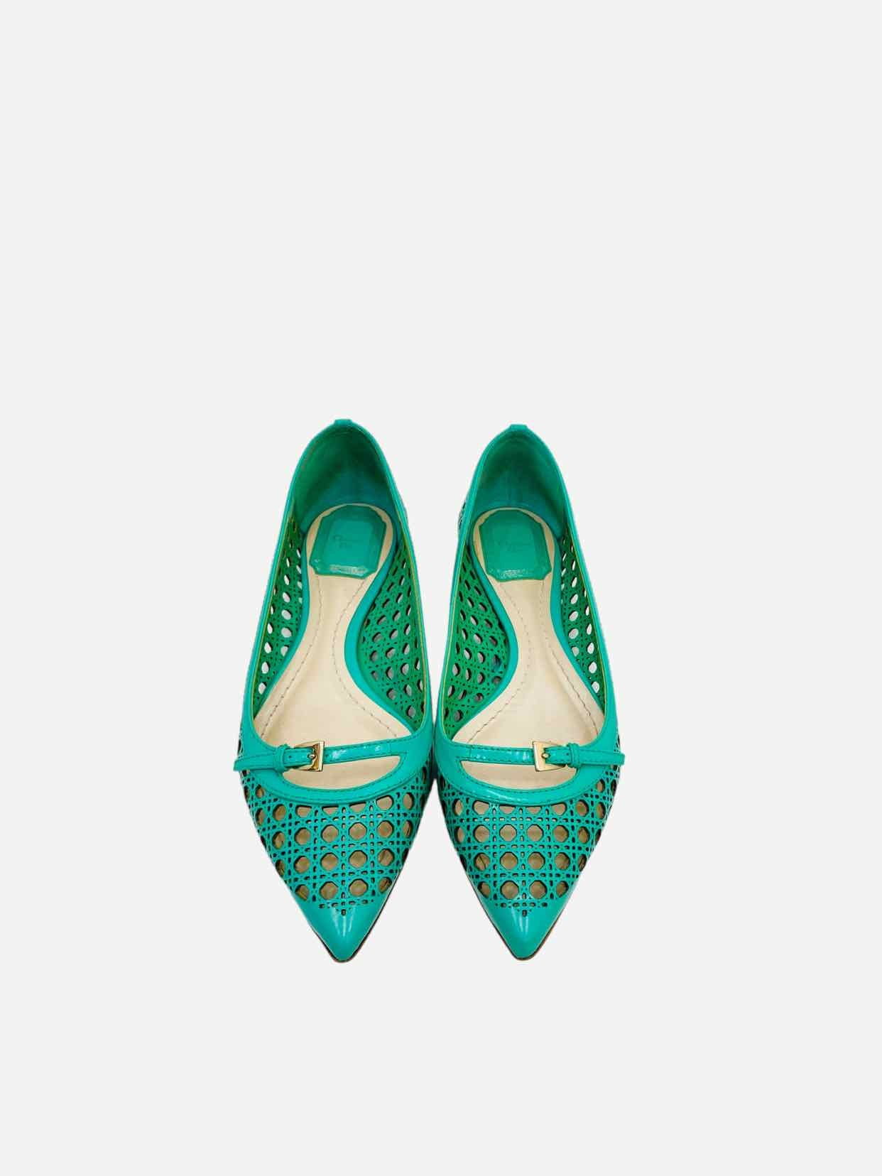 CHRISTIAN DIOR Pointed Toe Green Flats 35.5