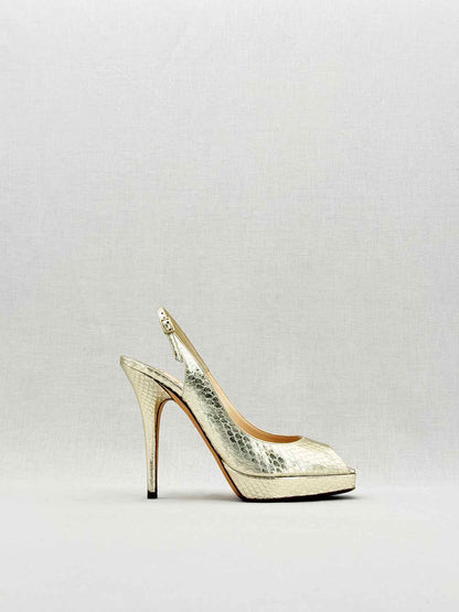 JIMMY CHOO Gold Python Size EU 38 Slingbacks