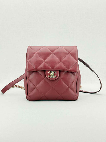 CHANEL Burgundy Quilted Backpack