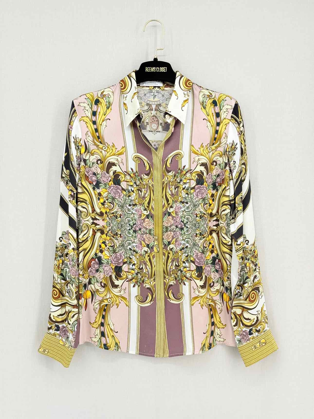 VERSACE Gold Multicolor Baroque Print Size US 6 Shirt