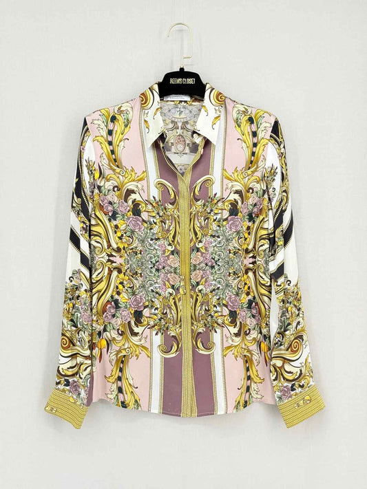VERSACE Gold Multicolor Baroque Print Size US 6 Shirt