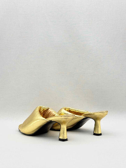SANDRO Spool Heel Metallic Gold Size EU 39 Mules