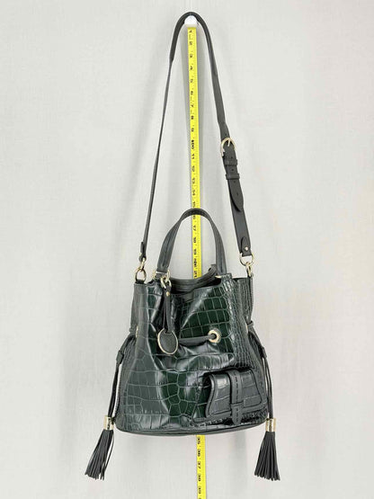 LANCEL Premier First Green Croc Embossed Bucket Bag