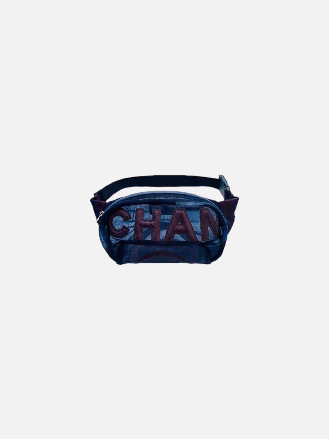 CHANEL Logo Navy Blue & Burgundy Mesh Belt Bag