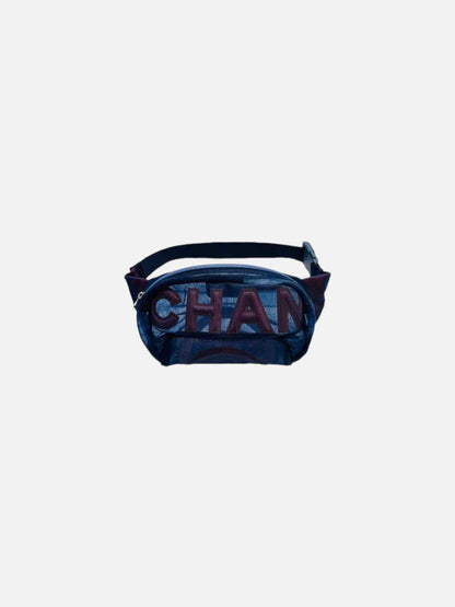 CHANEL Logo Navy Blue & Burgundy Mesh Belt Bag