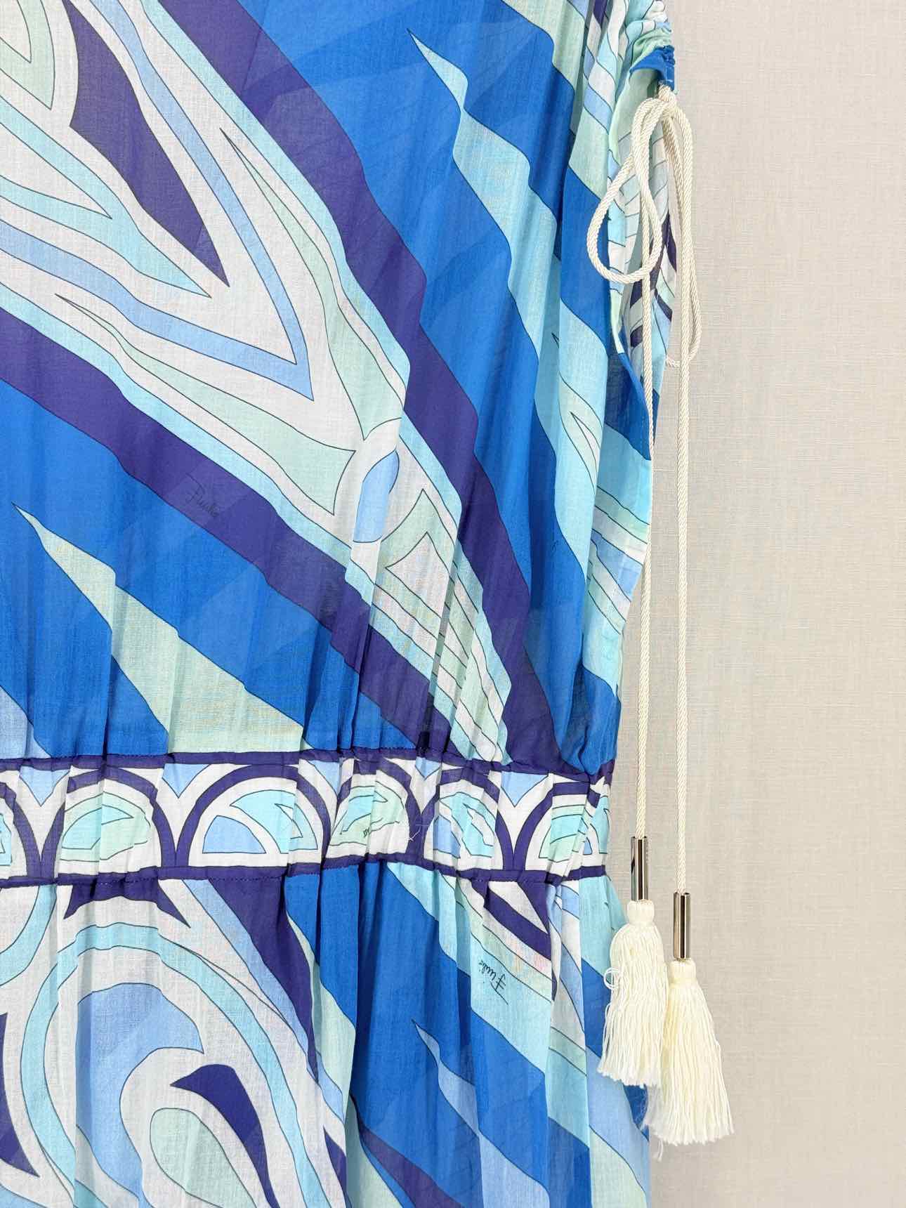 EMILIO PUCCI Blue & White Size US 12 Long Dress