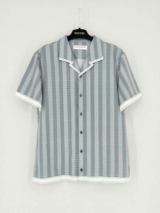 ORLEBAR BROWN Bowling Navy Blue/White Size Large Shirt