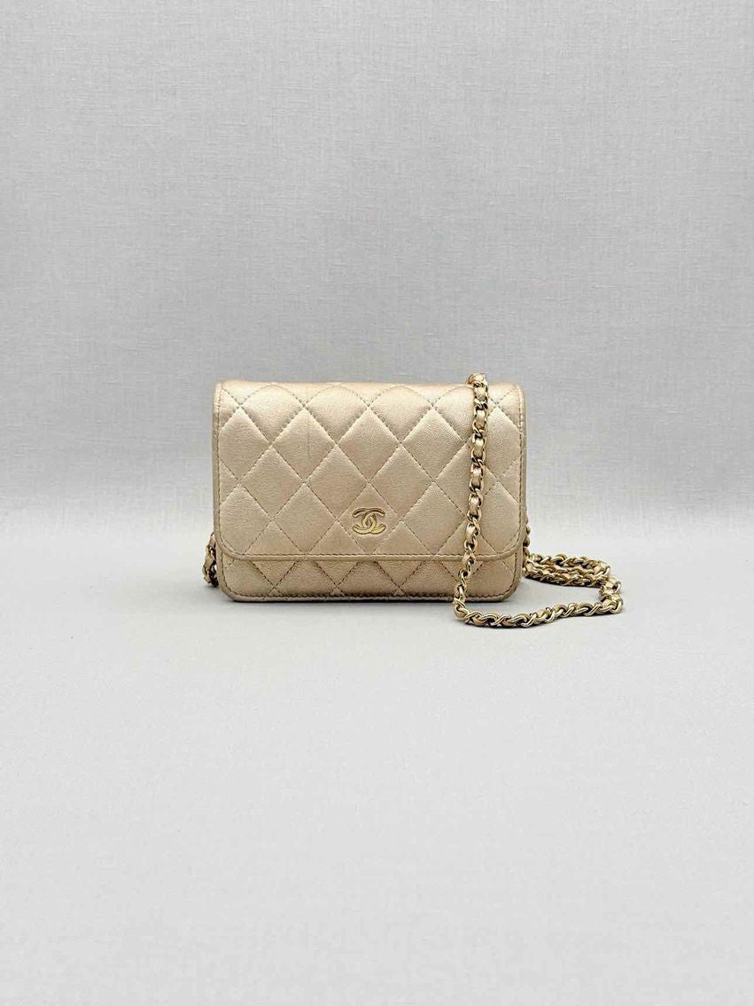 CHANEL Wallet on Chain Metallic Gold Quilted Crossbody