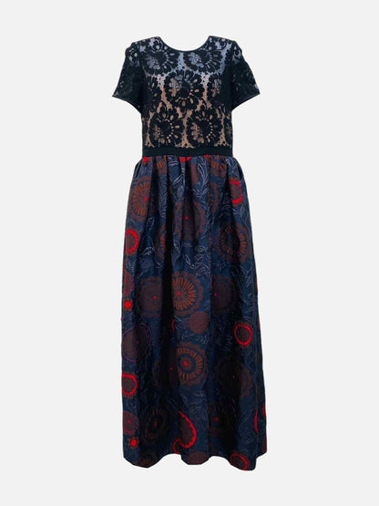 PAULE KA Lace Bodice Black Multicolor Evening Dress