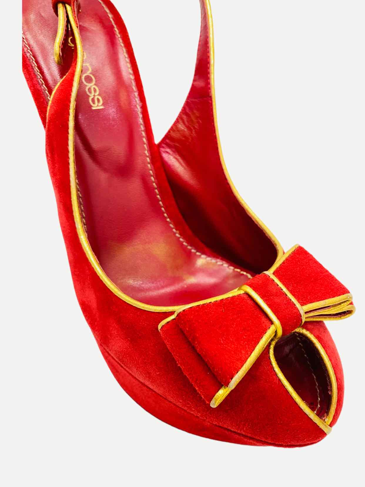SERGIO ROSSI Red w/ Gold Size EU 37.5 Slingbacks
