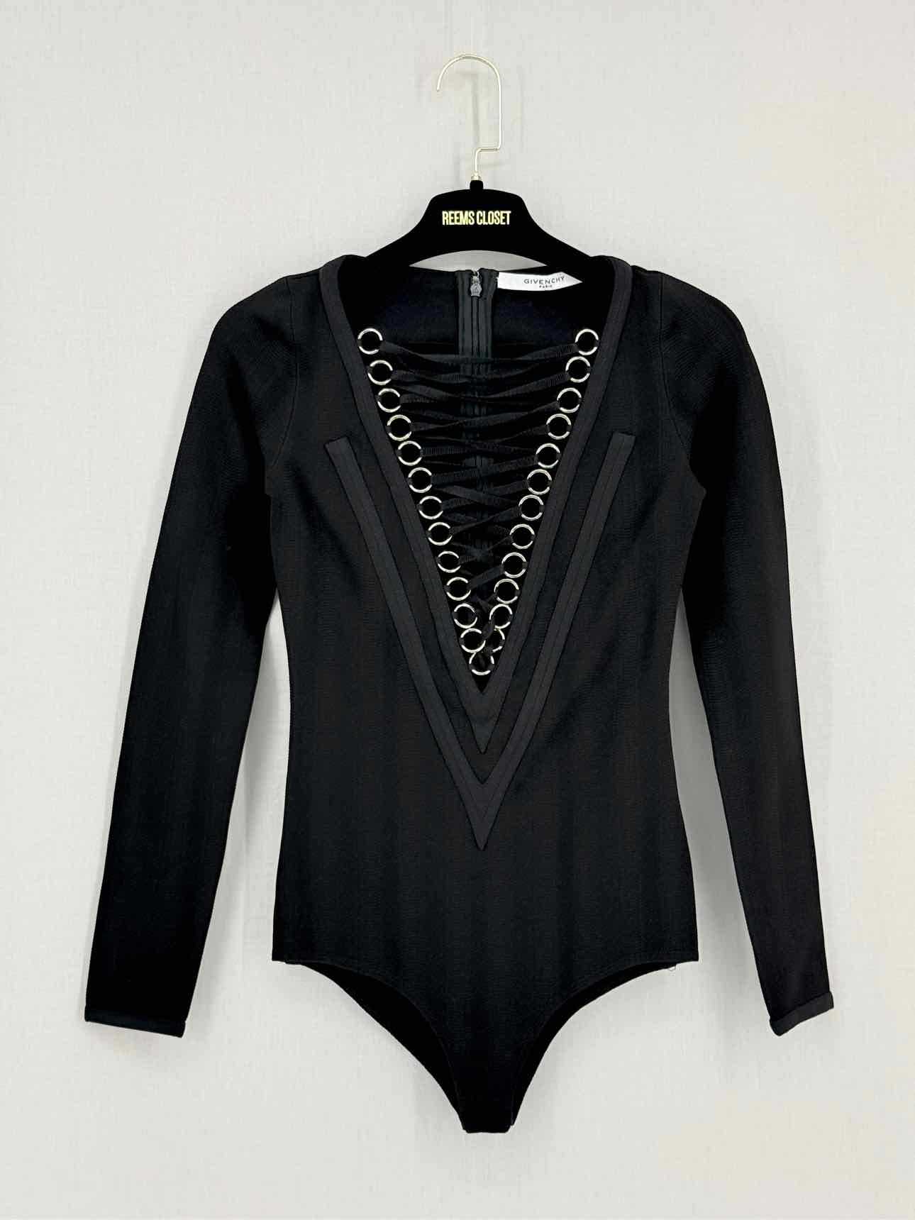 GIVENCHY Black Ribbed Size US 2 Body Top