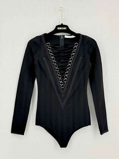 GIVENCHY Black Ribbed Size US 2 Body Top