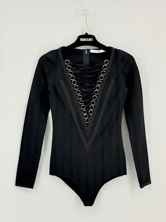 GIVENCHY Black Ribbed Size US 2 Body Top