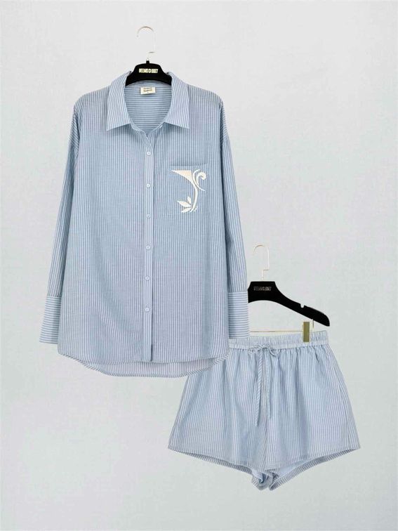 SOLEIL SOLEIL Blue Striped Size US 6/8 Outfit Set