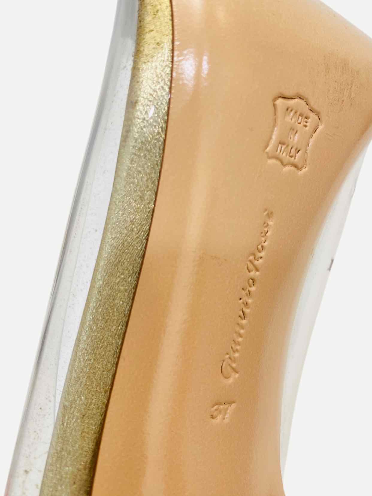 GIANVITO ROSSI Plexi Metallic Gold Size EU 37 Pumps