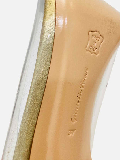 GIANVITO ROSSI Plexi Metallic Gold Size EU 37 Pumps
