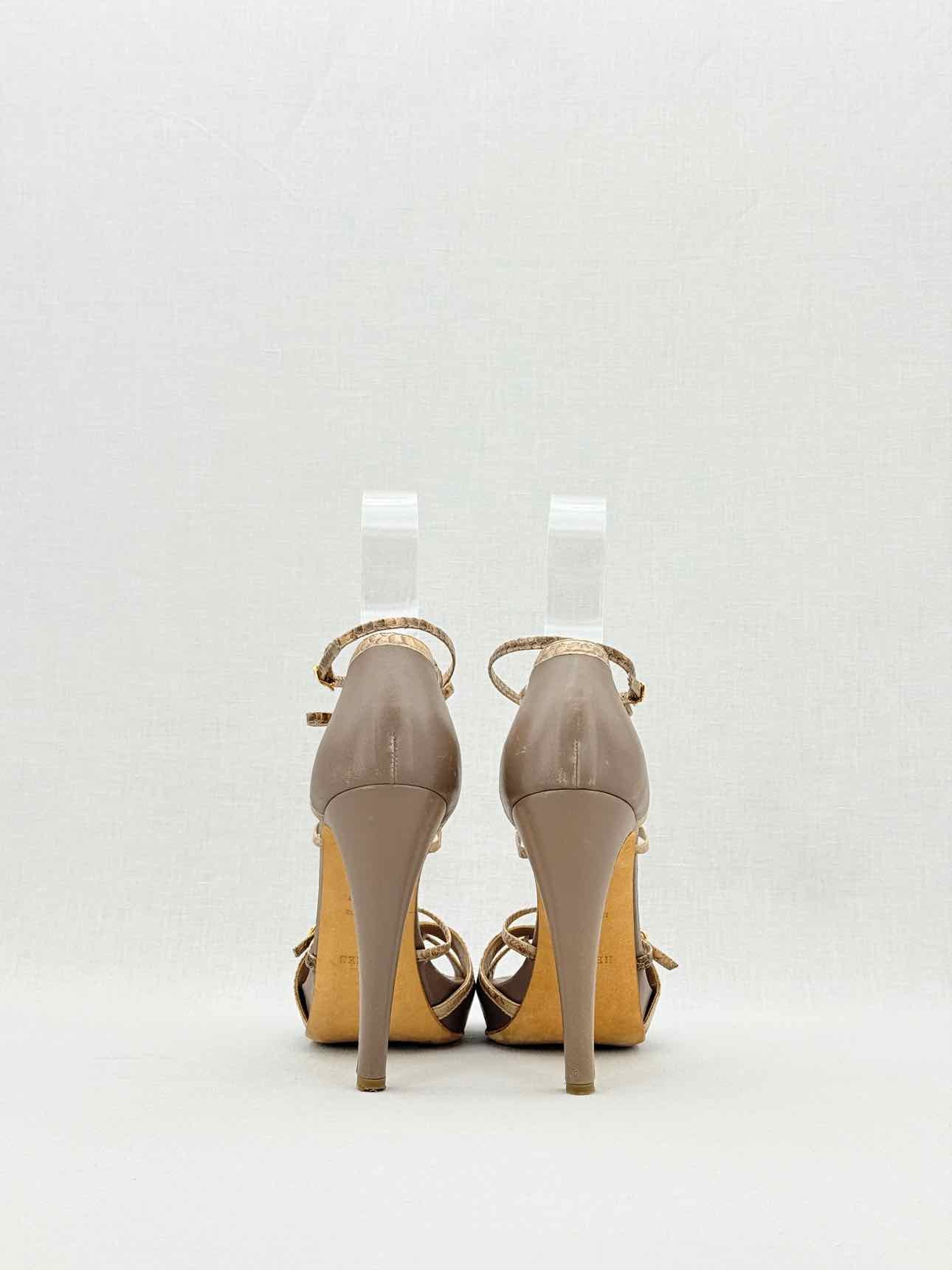 HERMES Brown Python Size EU 38 Heeled Sandals