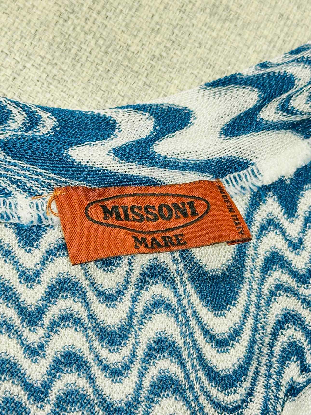 MISSONI Tie Waist Blue & White Size US 2 Short Dress