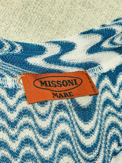 MISSONI Tie Waist Blue & White Size US 2 Short Dress