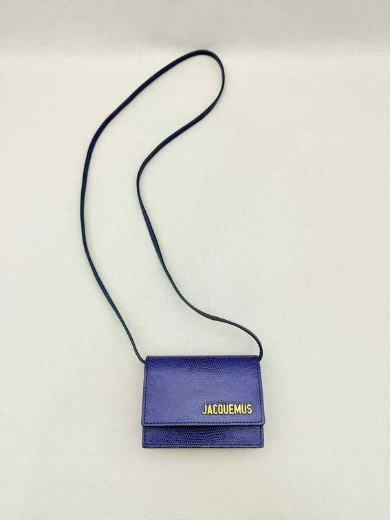 JACQUEMUS Mini Le Bello Blue Lizard Embossed Crossbody