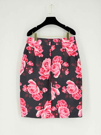 KATE SPADE Black & Red Rose Print Size US 10 Mini Skirt