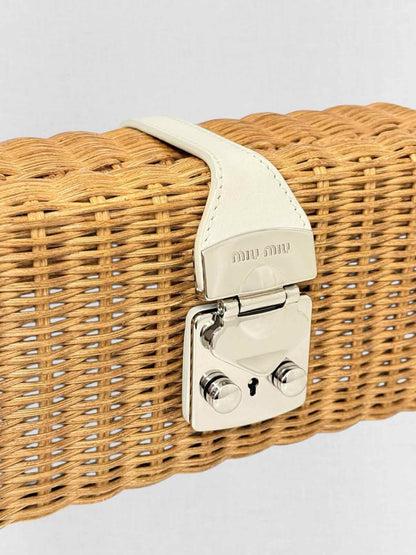 MIU MIU Midollino Brown w/ White Woven Clutch
