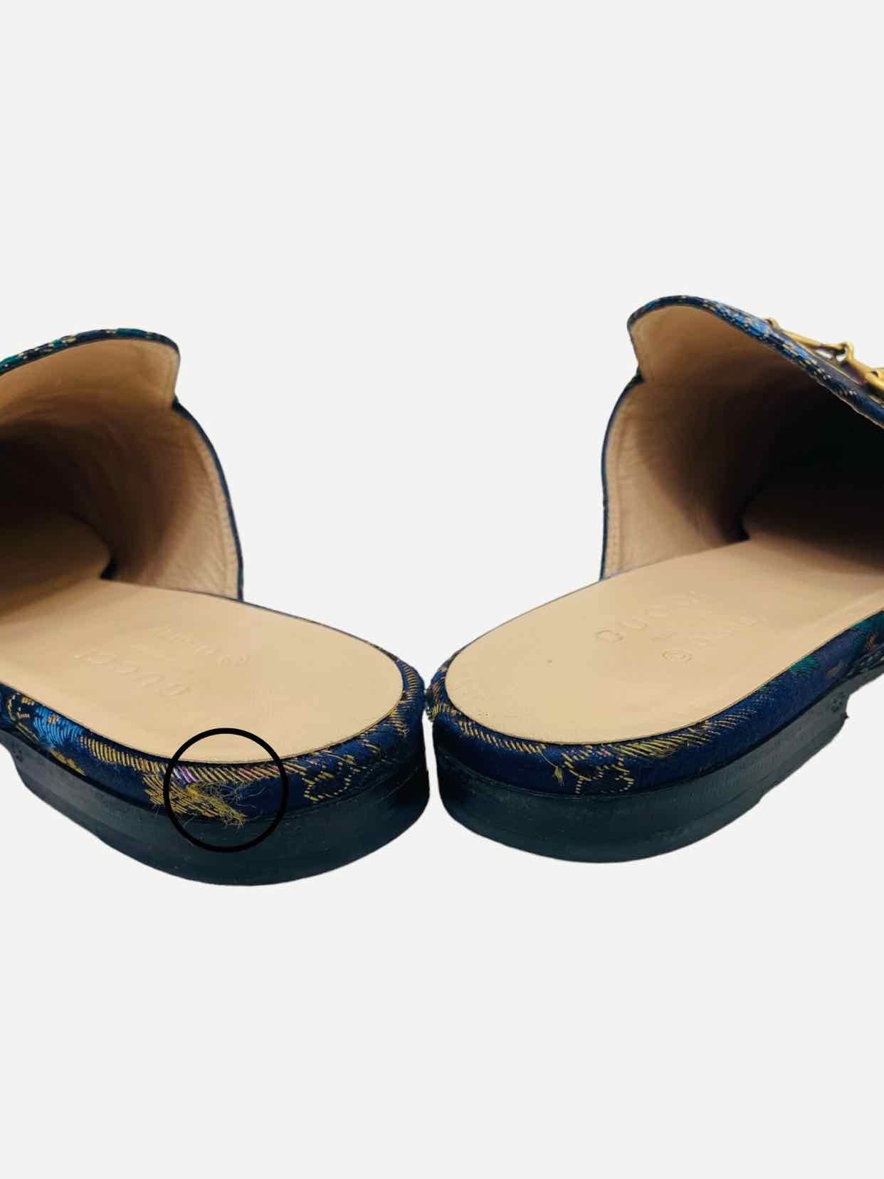 GUCCI Princetown Blue Multicolor Mules 37 Reems Closet