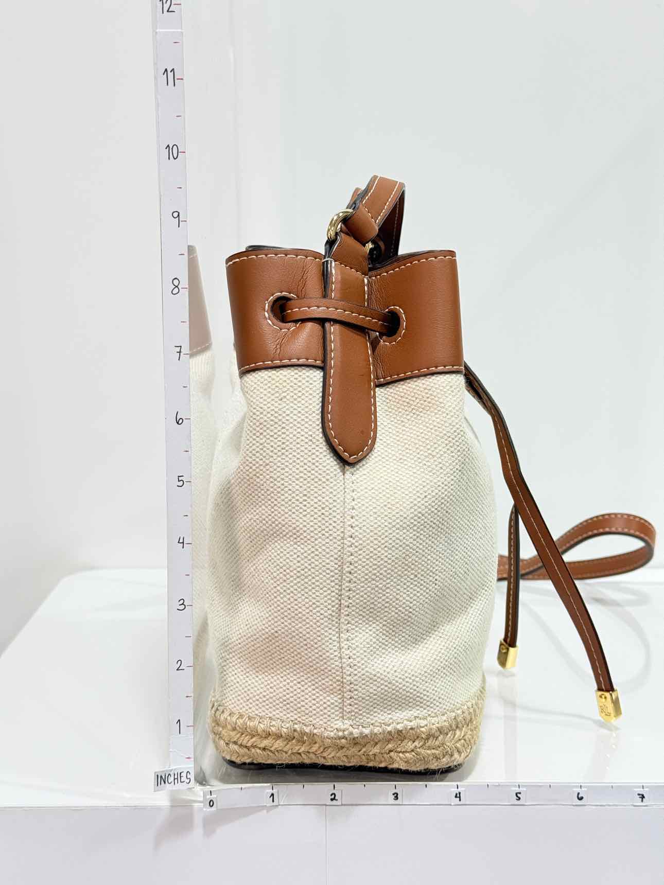 RALPH LAUREN Canvas Debby Beige & Tan Bucket Bag