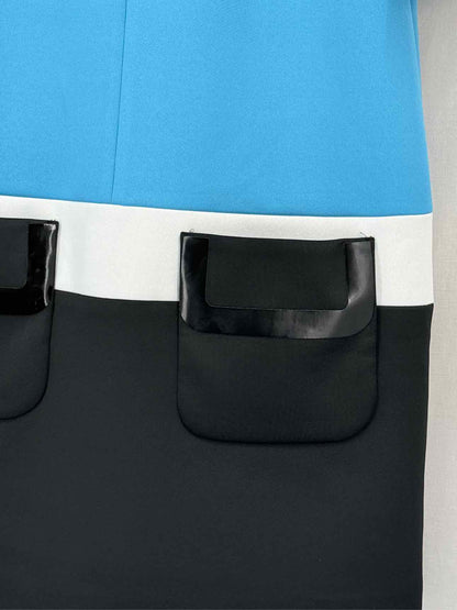 LAUREN Square Blue & Black Size US 8 Short Dress