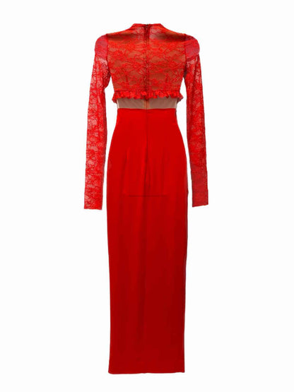 ALESSANDRA RICH Lace Top Red Size XSmall Long Dress