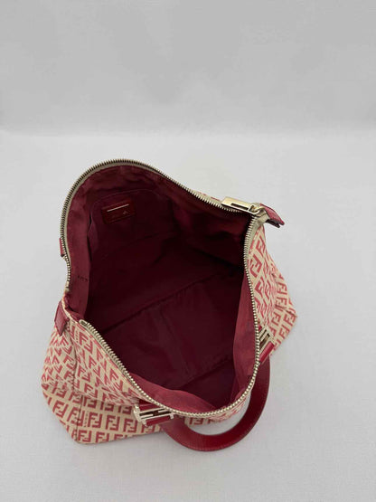 FENDI Shopping Cream & Burgundy Zucchino Tote Bag