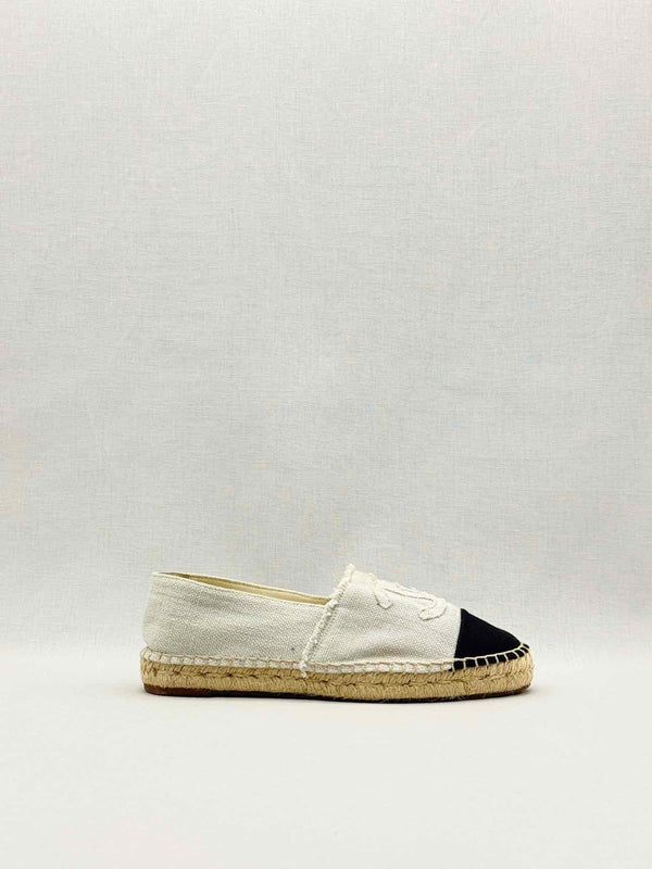 CHANEL Espadrille Beige & Black CC Size EU 37 Flats