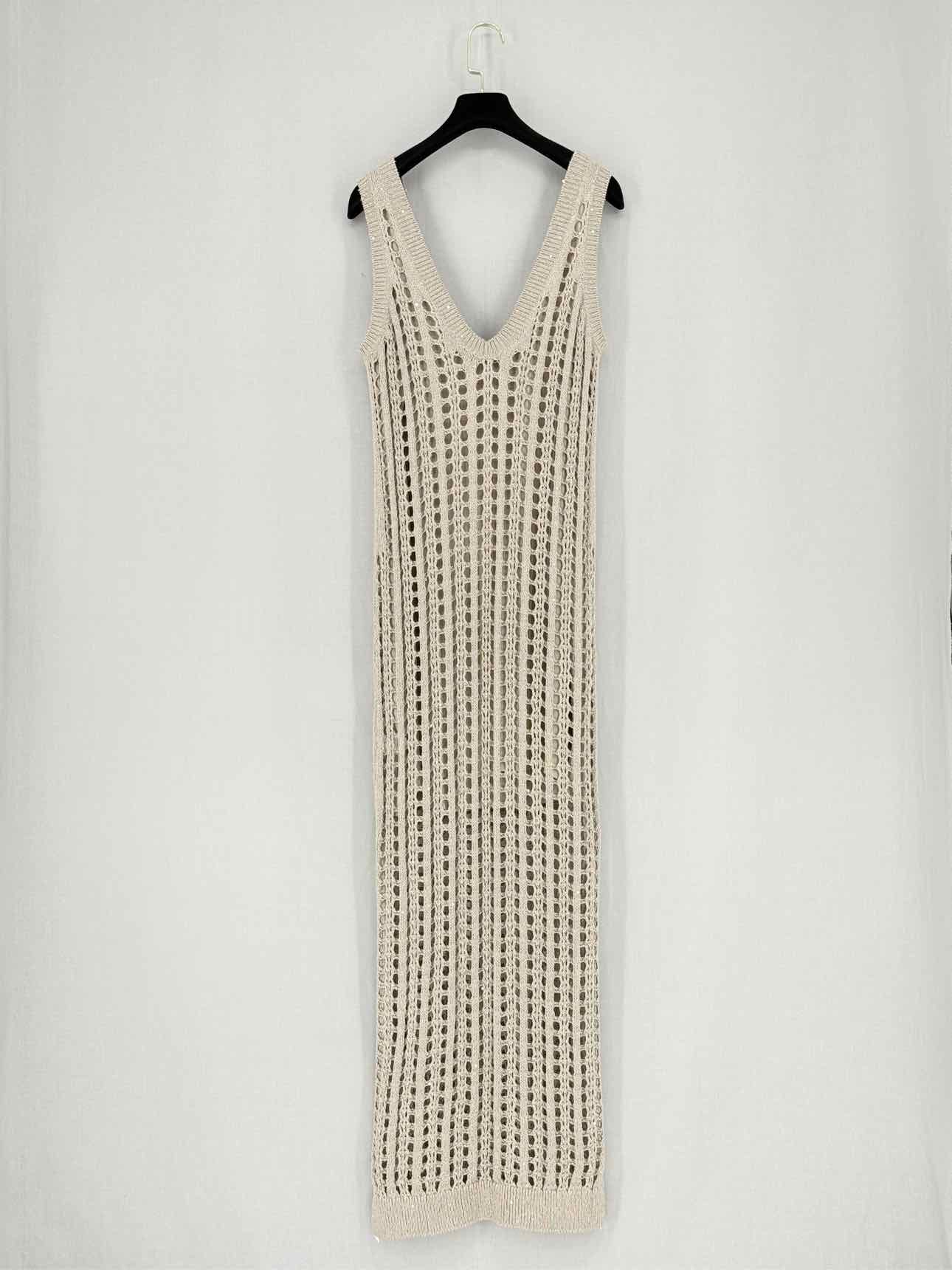 BRUNELLO CUCINELLI Beige Eyelet Size Medium Midi Dress