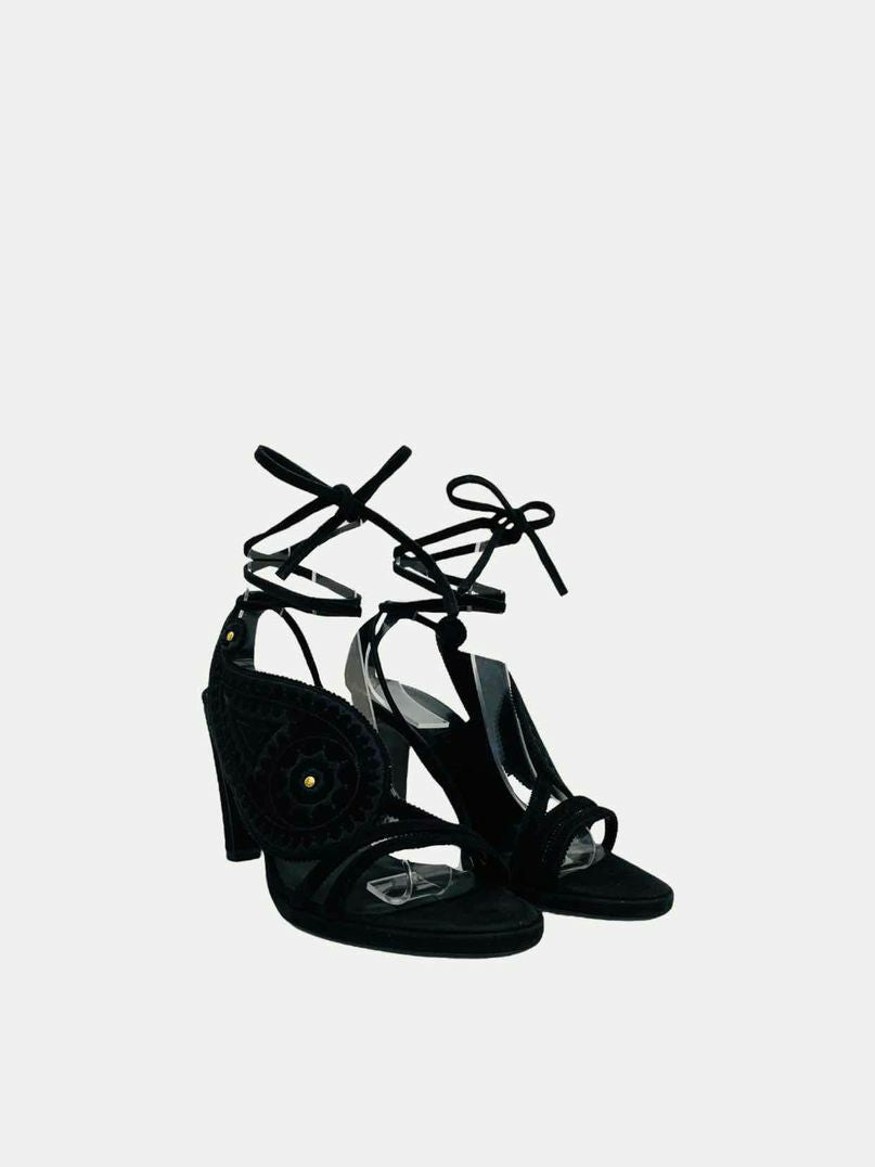 HERMES Paisley Boho Black Size EU 38.5 Heeled Sandals