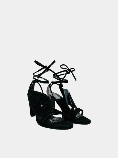 HERMES Paisley Boho Black Size EU 38.5 Heeled Sandals