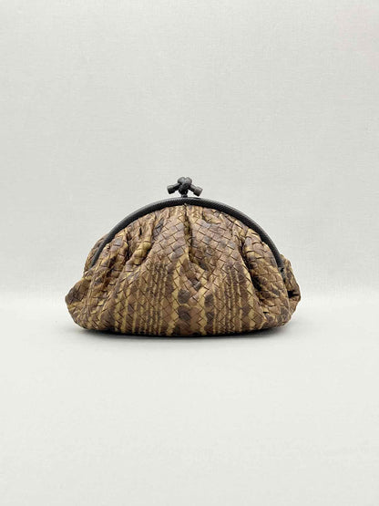 BOTTEGA VENETA Knot Frame Brown Intrecciato Clutch