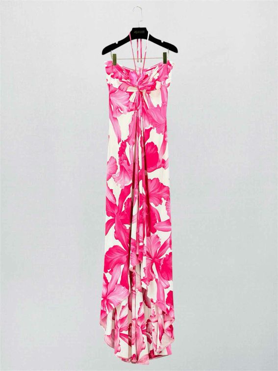 CELINE Runway Pink & White Size US 6 Long Dress