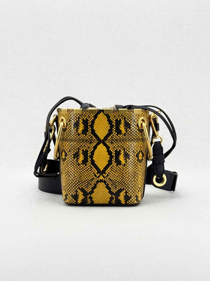 CHLOE Roy Yellow & Black Python Embossed Bucket Bag