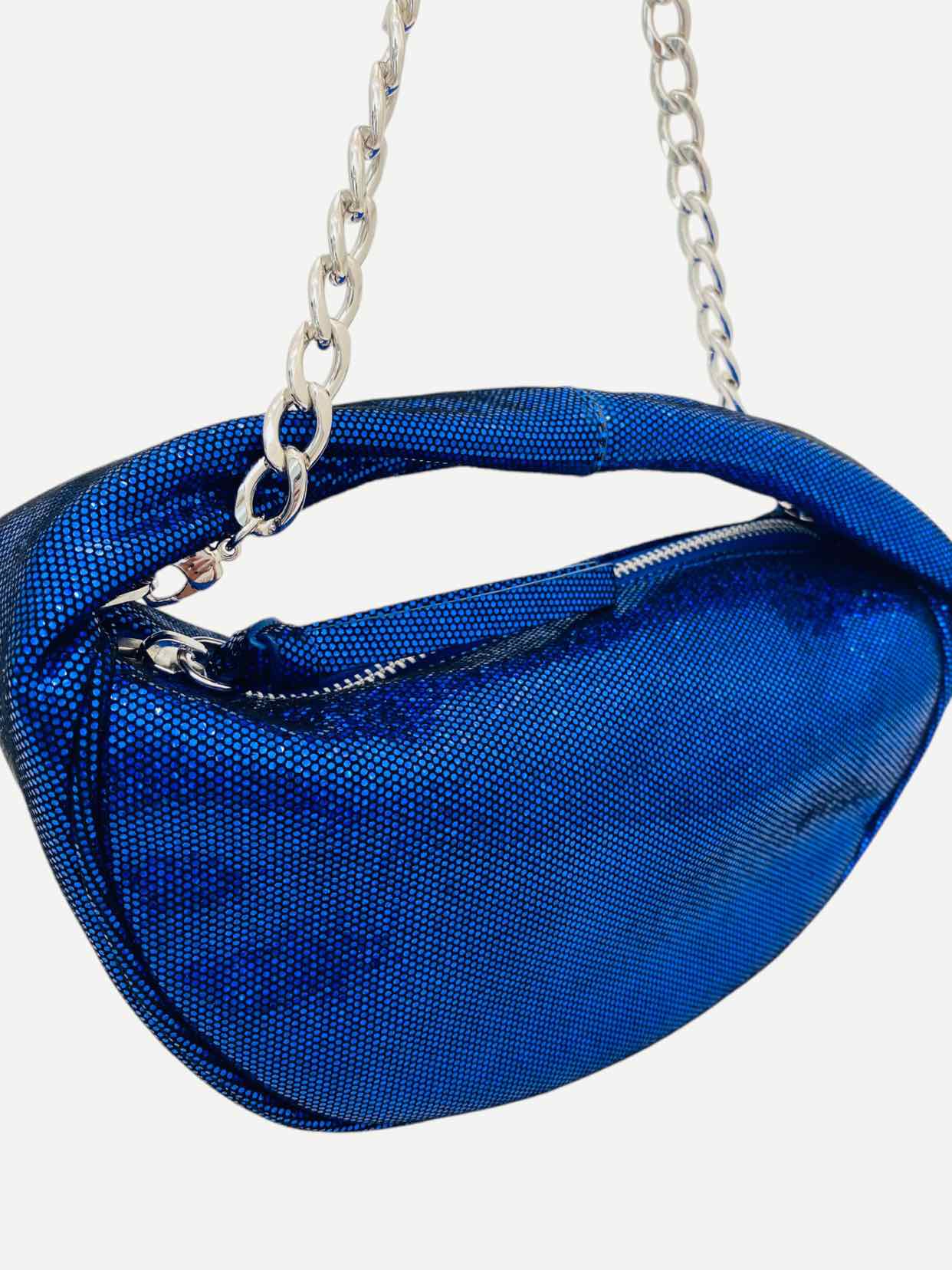 BY FAR Baby Cush Royal Blue Foil Print Shoulder Bag