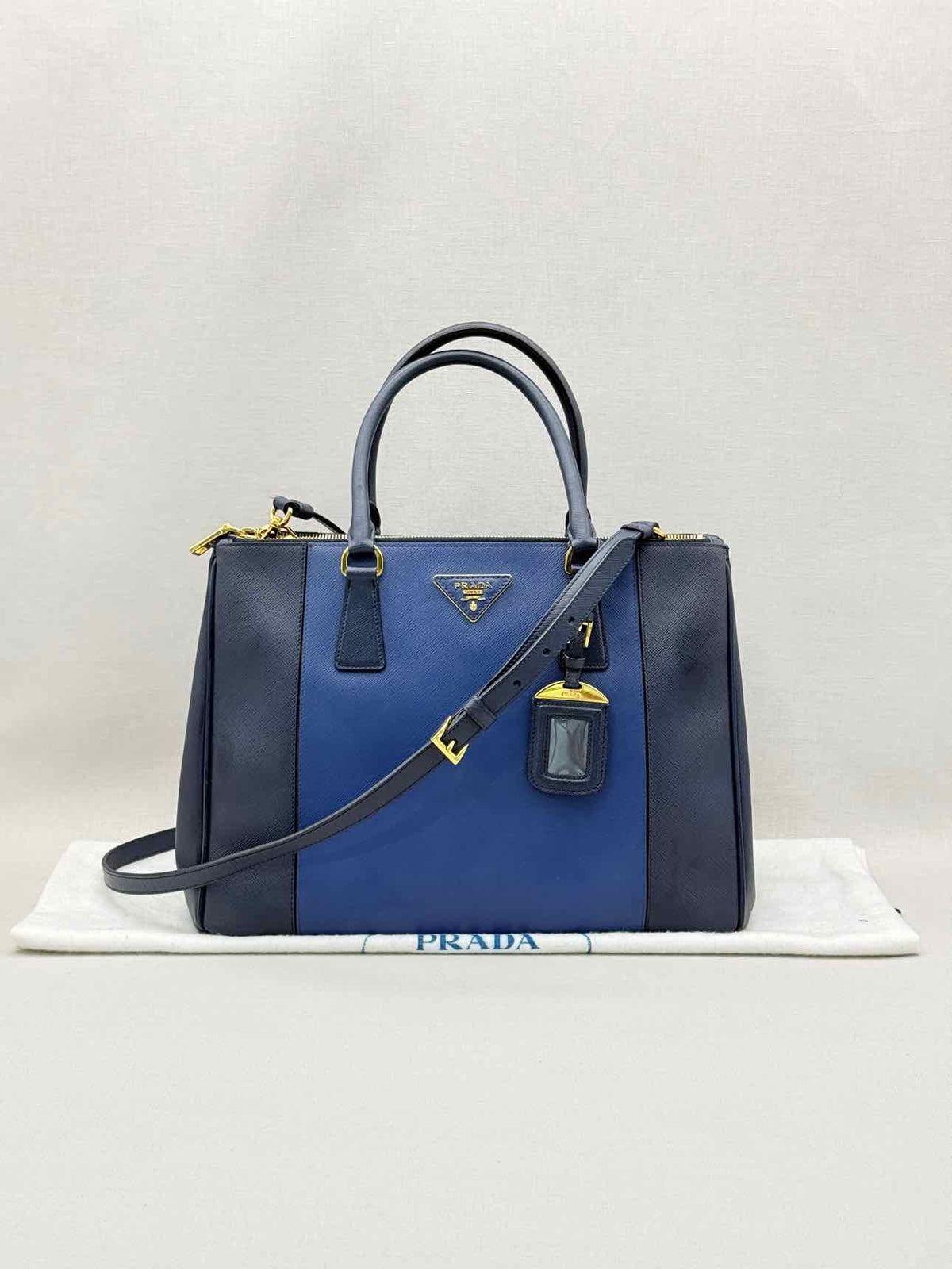 PRADA Double Zip Navy Blue Tote Bag
