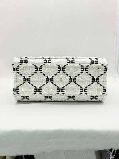 ELISABETTA FRANCHI White & Black EF Monogram Tote Bag