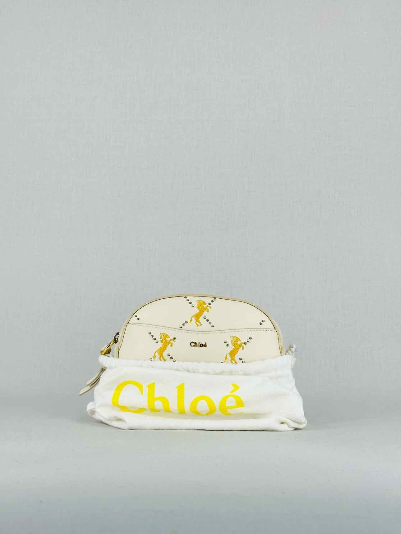 CHLOE Embroidered Horse Signature White Belt Bag