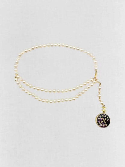 CHANEL White Faux Pearl Belt