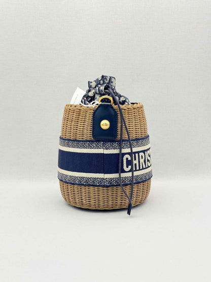 DIOR Wicker Blue & White Oblique Bucket Bag