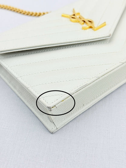 SAINT LAURENT Cassandre White Chevron Shoulder Bag