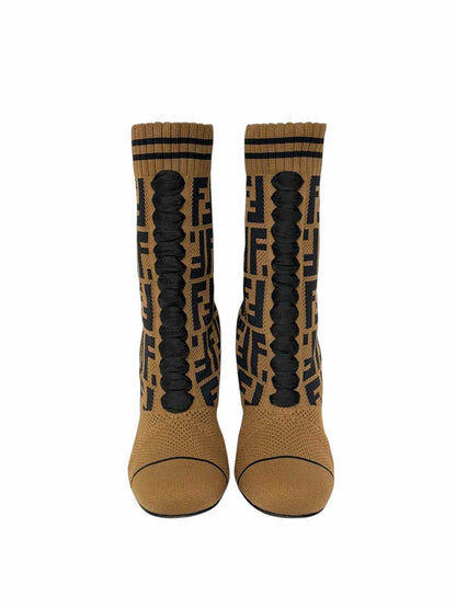 FENDI Brown & Black FF Motif Size EU 35 Ankle Boots
