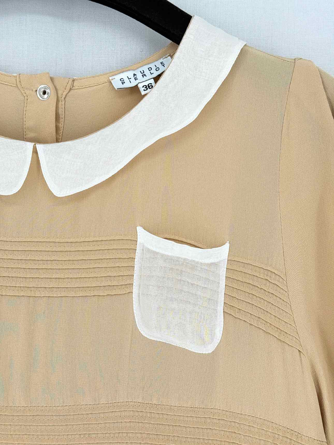 CLAUDIE PIERLOT Beige w/ white Size US 6 Short Dress